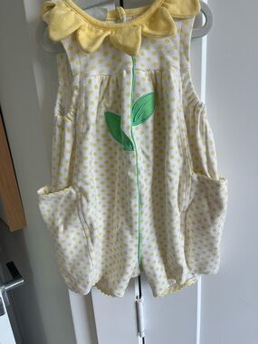 Vintage Yellow Polka Dot Pocket Romper